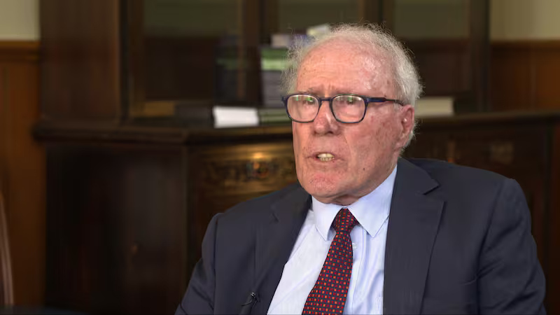 Sir Geoffrey Palmer speaks to Q+A's Jack Tame in September 2025 (Source: Q and A)